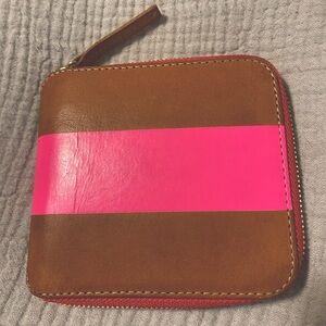 Clare V Petit Mini Zip Wallet Natural Rustic Neon Pink Stripe